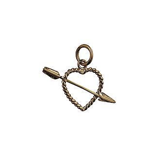 9ct Gold 13x21mm twisted Heart with Cupids Arrow Pendant or...