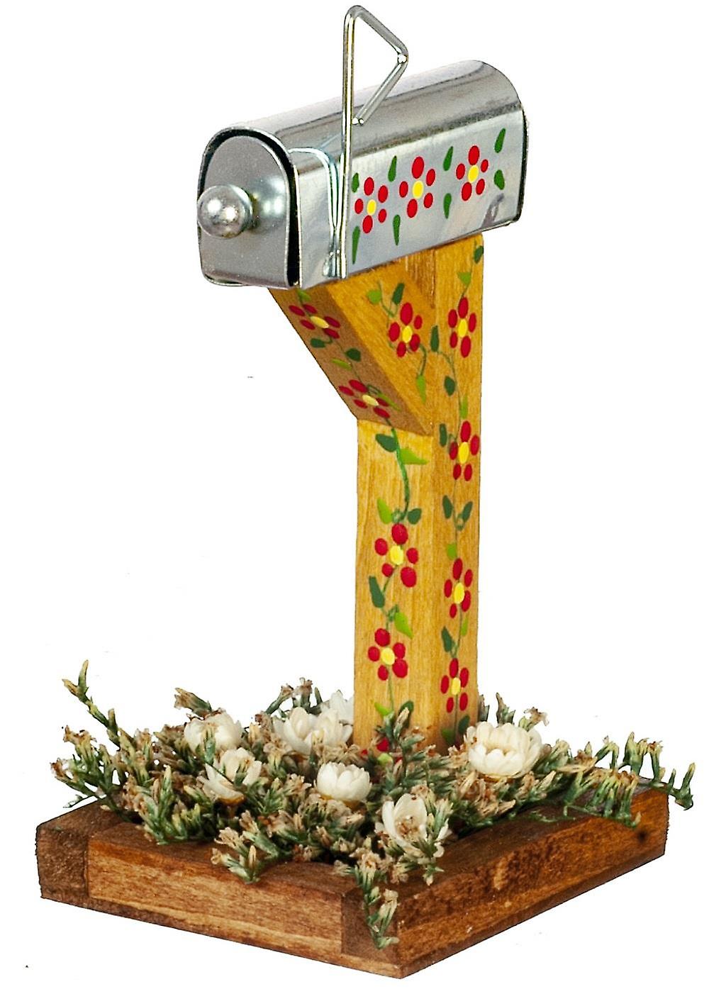 Dolls House Mailbox Mail Post Box With Floral Stand Miniature Garden Accessory 1:12