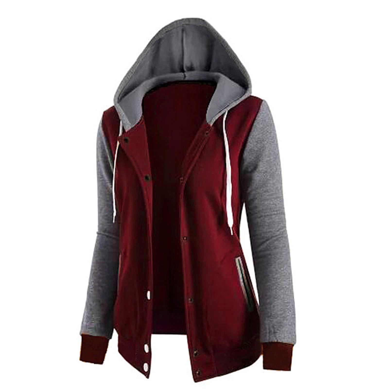 Femmes Sweat-shirt Patchwork Hooded Long Sleeve Quadruple-Button Top Jacket