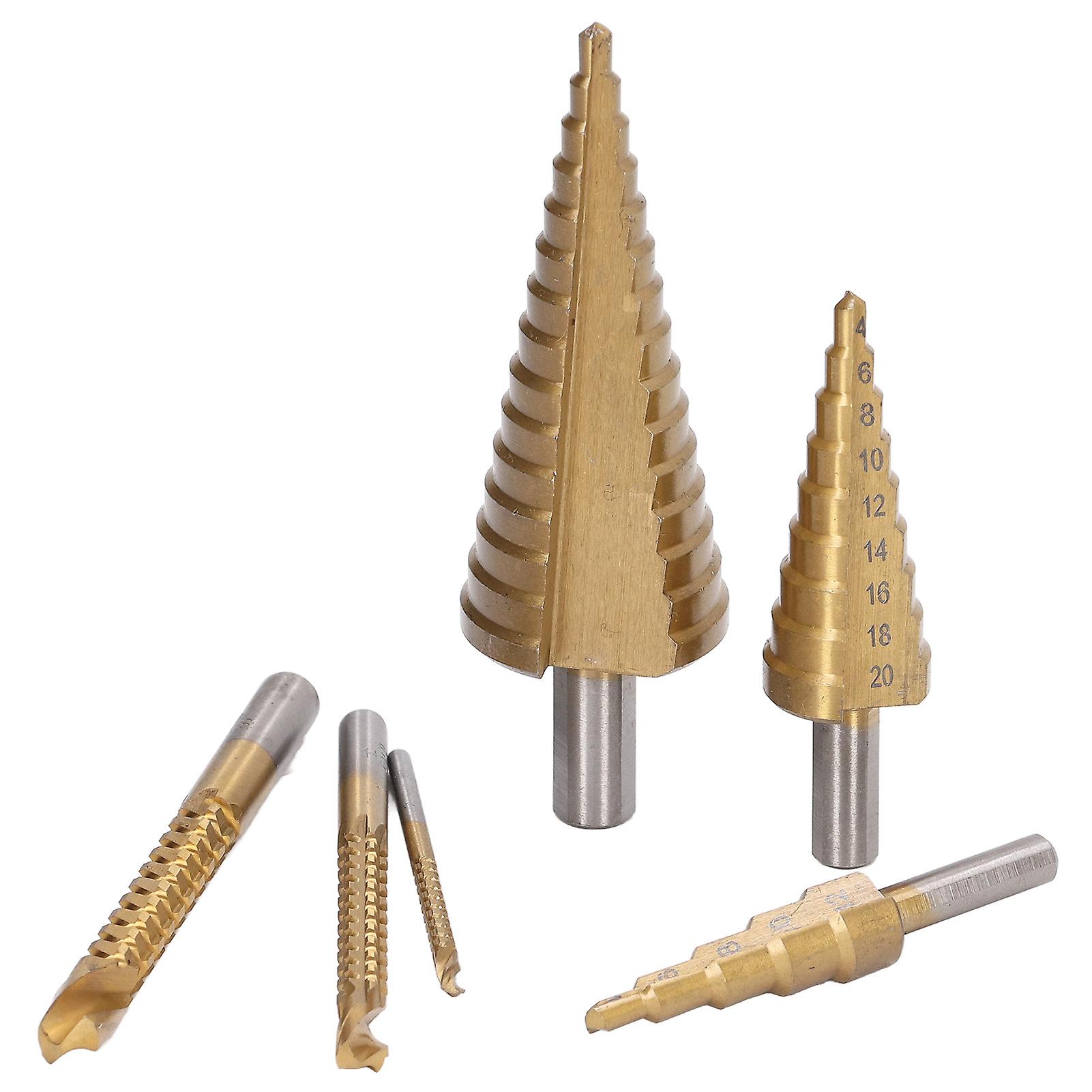 6Pcs Titanium HSS Step Drill Bit Set 3-32mm Round Shank