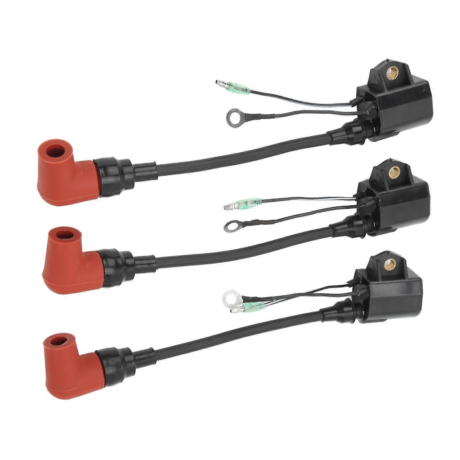 3 Pcs Outboard Ignition Coil 697‑85570‑00 Boat Motor Coil Assembly Set with Spark Plug Cap for C E P 50 55 60 70 75 85 90HP 3 Cylinder 