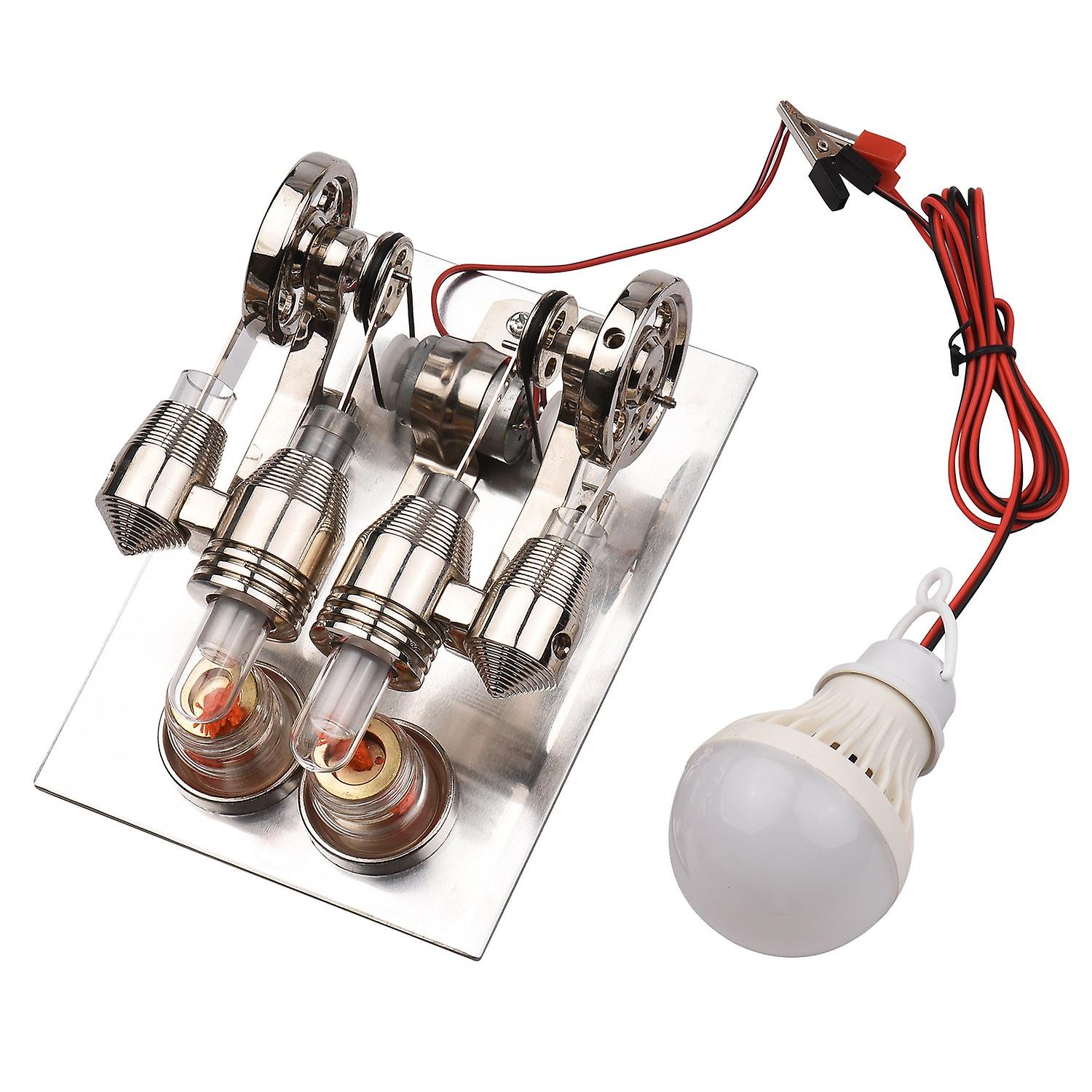 Stirling Engine Kit Dual Engine Generator Hot Air Motor Model Physical Generator Model with Flywheel