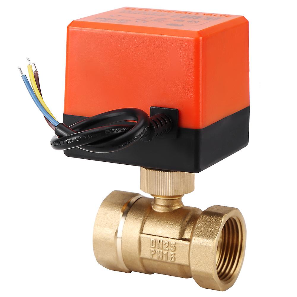 Electric Ball Valve, AC 220V Brass Electromotive Ball Valve 2-Way 3 Wire 1.6 Mpa Thread Suitable for Medium Water, Gas, Oil(DN25)