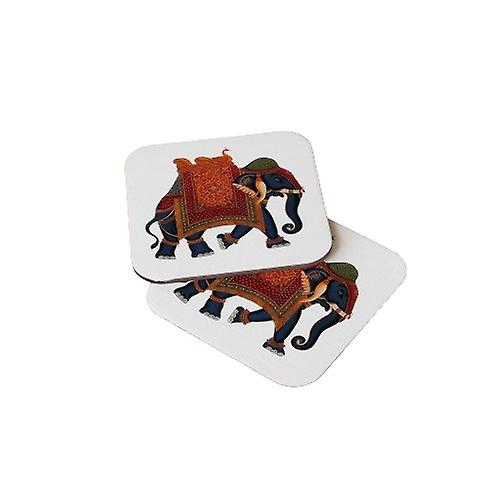 Indian Elephant Art Design Wood Coasters Set