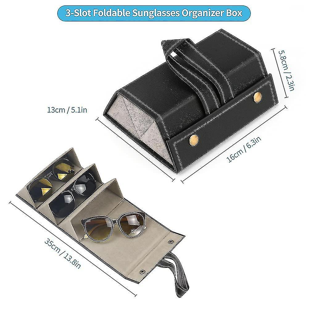 Glasses Storage Box, 3-slot Eyewear Storage Box Glasses Display Storage Organizer Box Pu Leather Sunglasses Eyeglasses