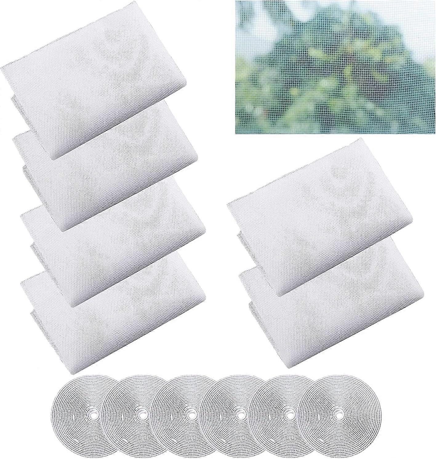 6 Pieces Fly Screen Window, White Window Screen Mosquito Netting with 6 Rolls Hook Sticky Tape Window Screen Mesh Bee Bug Protector Fly Net for Window