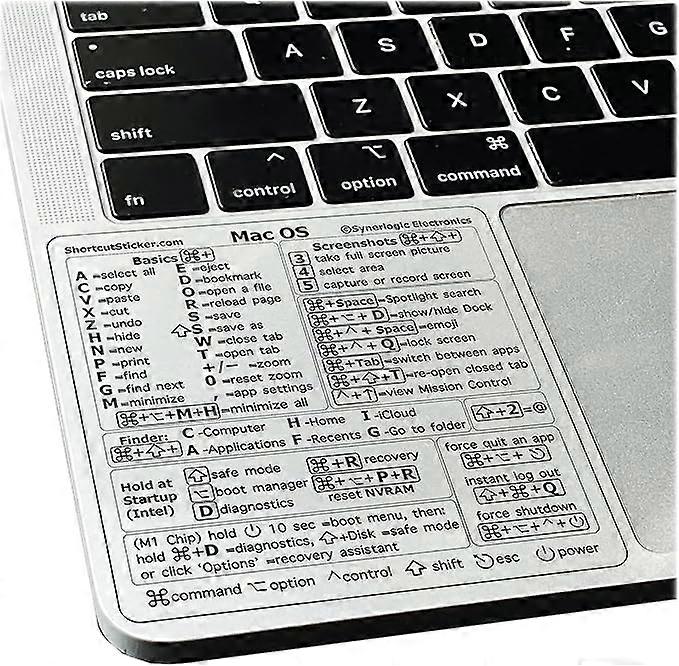 Mac OS (Monterey/Big Sur/Catalina/Mojave) Keyboard Shortcuts, M1/M2/Intel No-Residue Clear Vinyl Sticker, Compatible with 13-16-inch MacBook Air and P