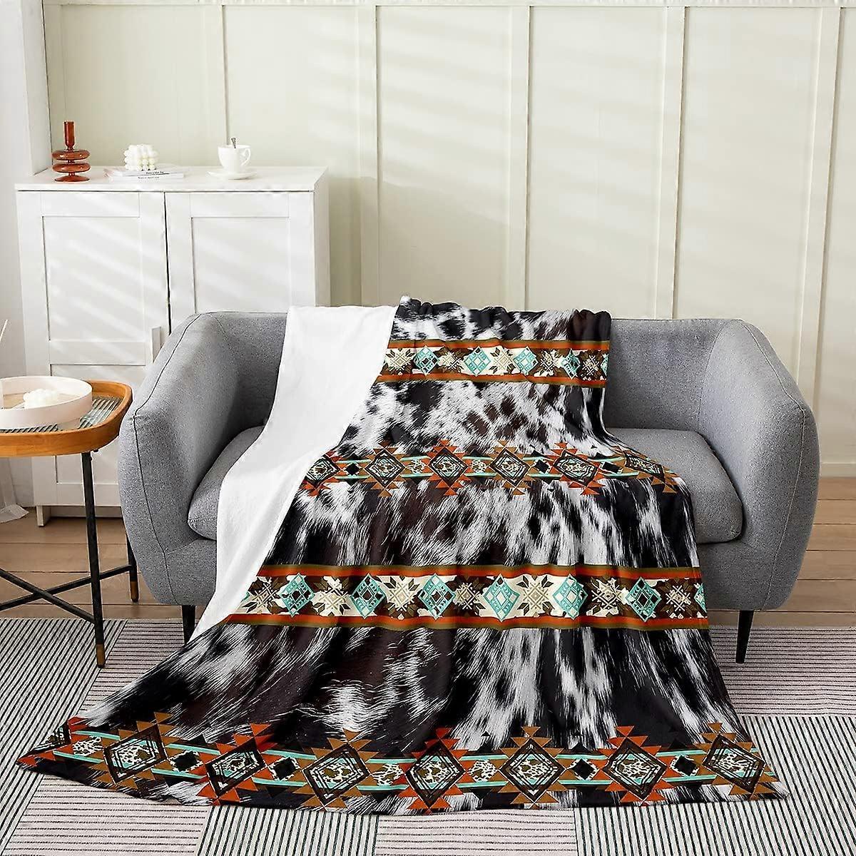 שמיכת צמר עור פרה שחור לבן היילנד שמיכת פרה שמיכה מערבית לזרוק תינוק 30x40 אינץ 'שמיכת פלנל אצטקטיבית אקזוטית בית חווה חיות בר