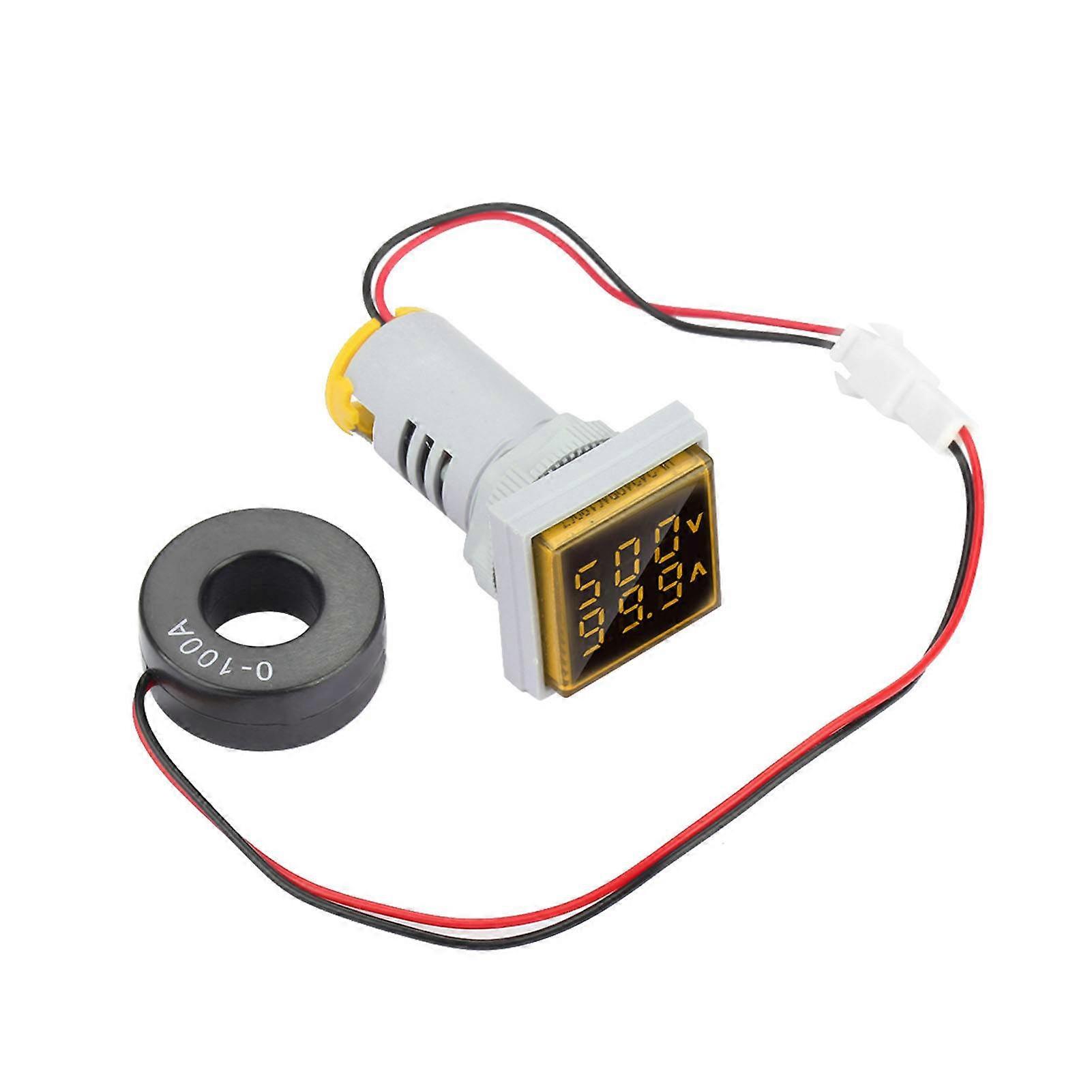 LED Digital Display AC Voltage Current Meter Indicator 22mm 0-100A Meter Indicator (yellow)