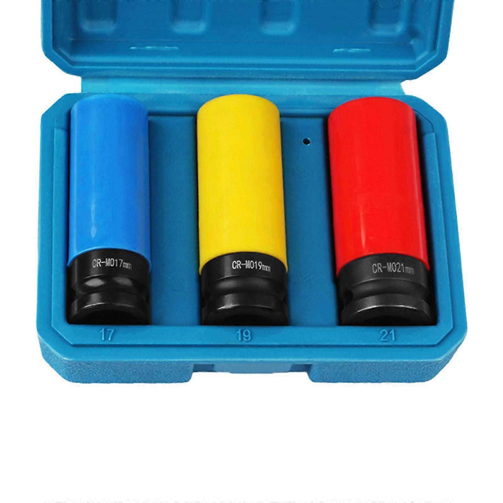 Wheel Socket Set Thin Socket Set Metric 17mm ,19mm, 21mm ,Socket Spanner Set Protective Wheel Impact Socket Set for Men Dad