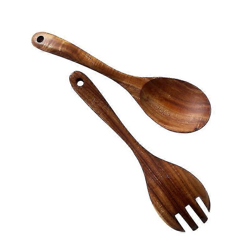 For 2pcs Non Stick Cookware Salad Serving Set with Teak Wood Tableware