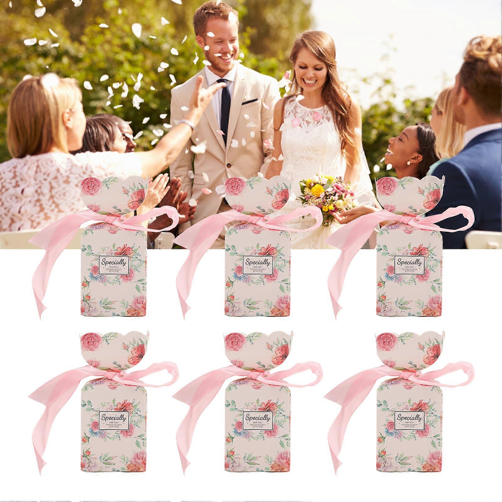 50 Set Wedding Favor Boxes Floral Pattern Retro Style Easy Assemble Candy Boxes