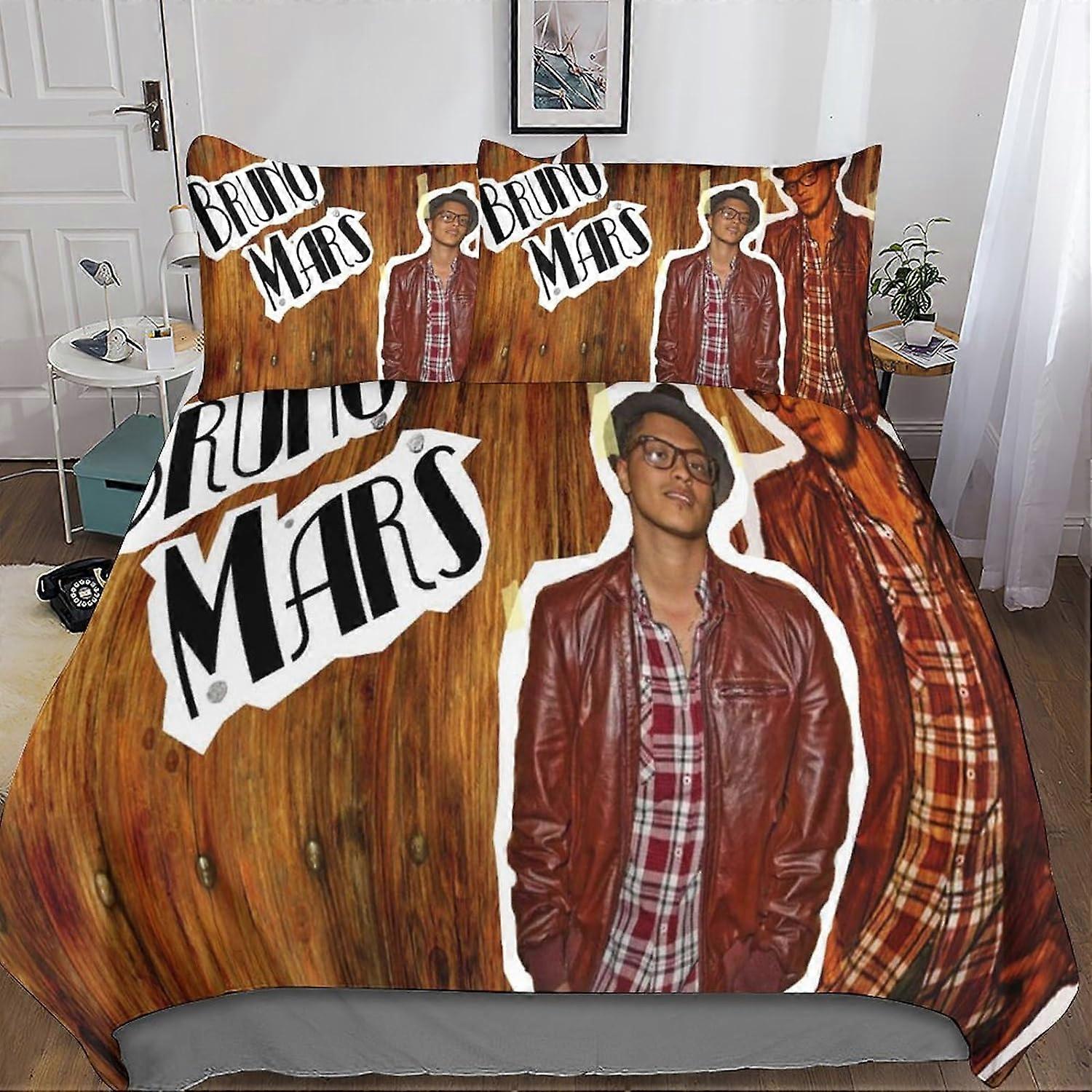 Bruno Mars sengetøjssæt 3D dynebetræk, trykt 3 stykker, mikrofiber sengetøj dynebetræk med lynlåslukning pudebetræk dobbelt