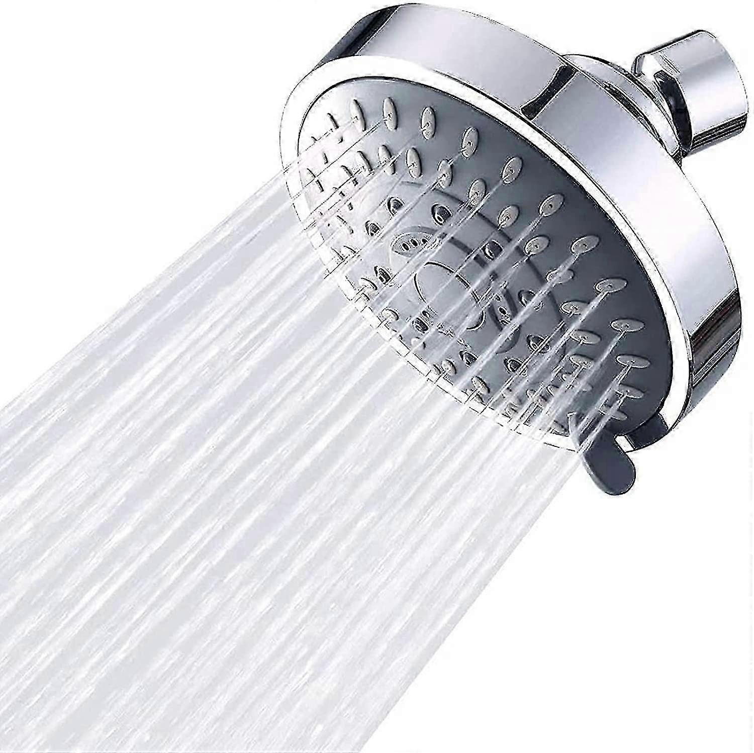 High Pressure Fixed Shower Head,5 Modes Fixed Shower Head,Round Shower Head(Silver,4in)
