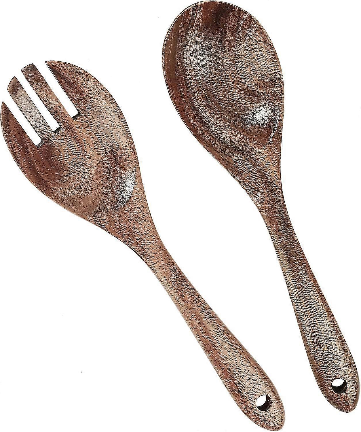 Wooden Cutlery Salad Fork Salad Spoon Kitchen Utensil Handmade Cutlery Tableware Mixing (set Of 2)