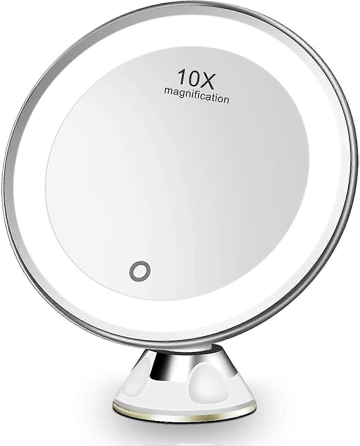 Cosmetic Mirror Led Lighting With 10x Magnification Mirror Dimmable Makeup Mirror With Strong Suction Cup 360 Swivel Mirror With Touch Screen (white)