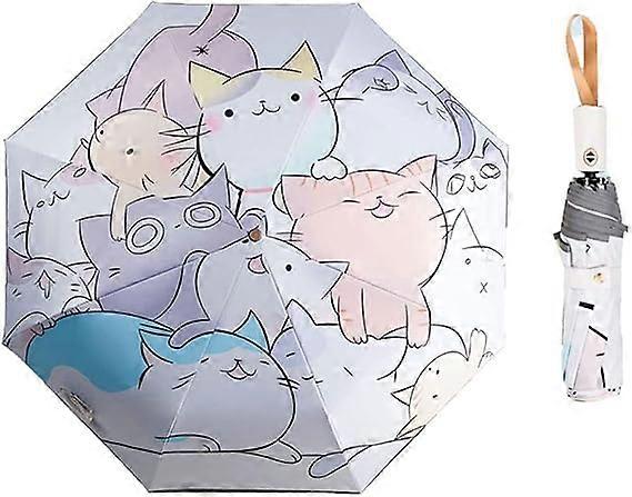 Children Folding Umbrella Automatic Umbrella With Cat Cartoon Strong Windproof