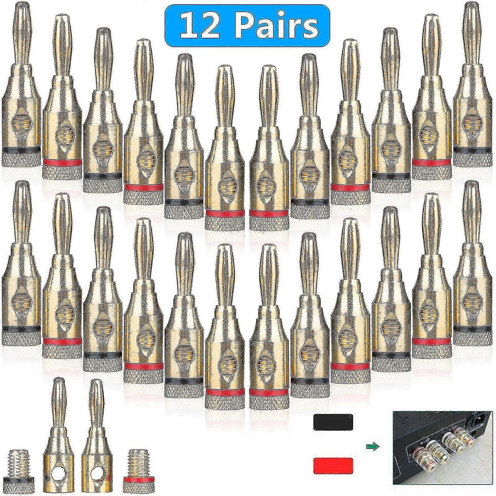 24-حزمة الذهب 24K ذكر الموز المقابس الصوت جاك المتكلم سلك كابل المسمار موصل