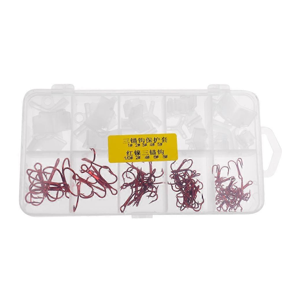 Fishing Treble Hook Sharpened 1/0# 2# 4# 6# 8#  Assorted Set with Hook Protector Cap