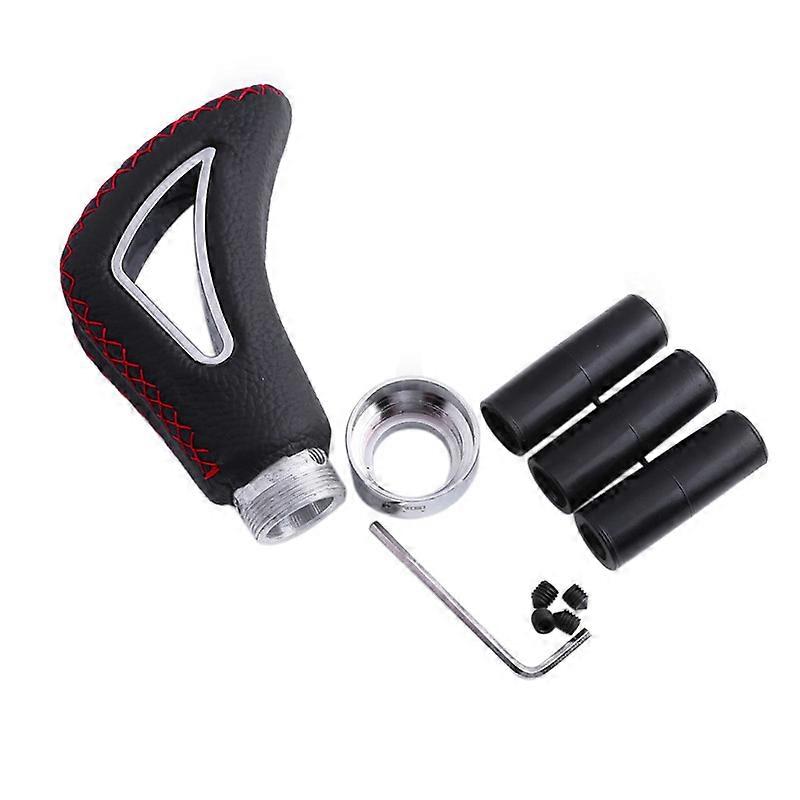 Manual Leather Gear Shift Knob Universal Car Gear Stick Shifter Adapter Head Lever Shifting Handle with 3 Adapters for Cars-black line