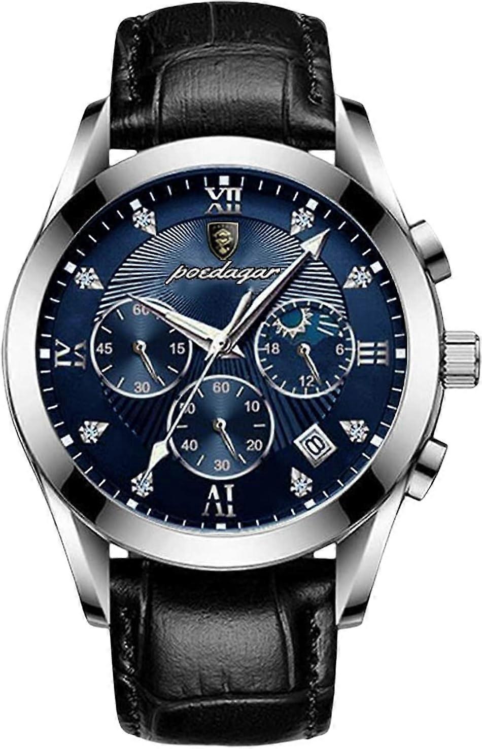 Aiyuego RORIOS Fashion Mens Watches Analog Quartz Watch with Leather Band Luminous Watch Waterproof