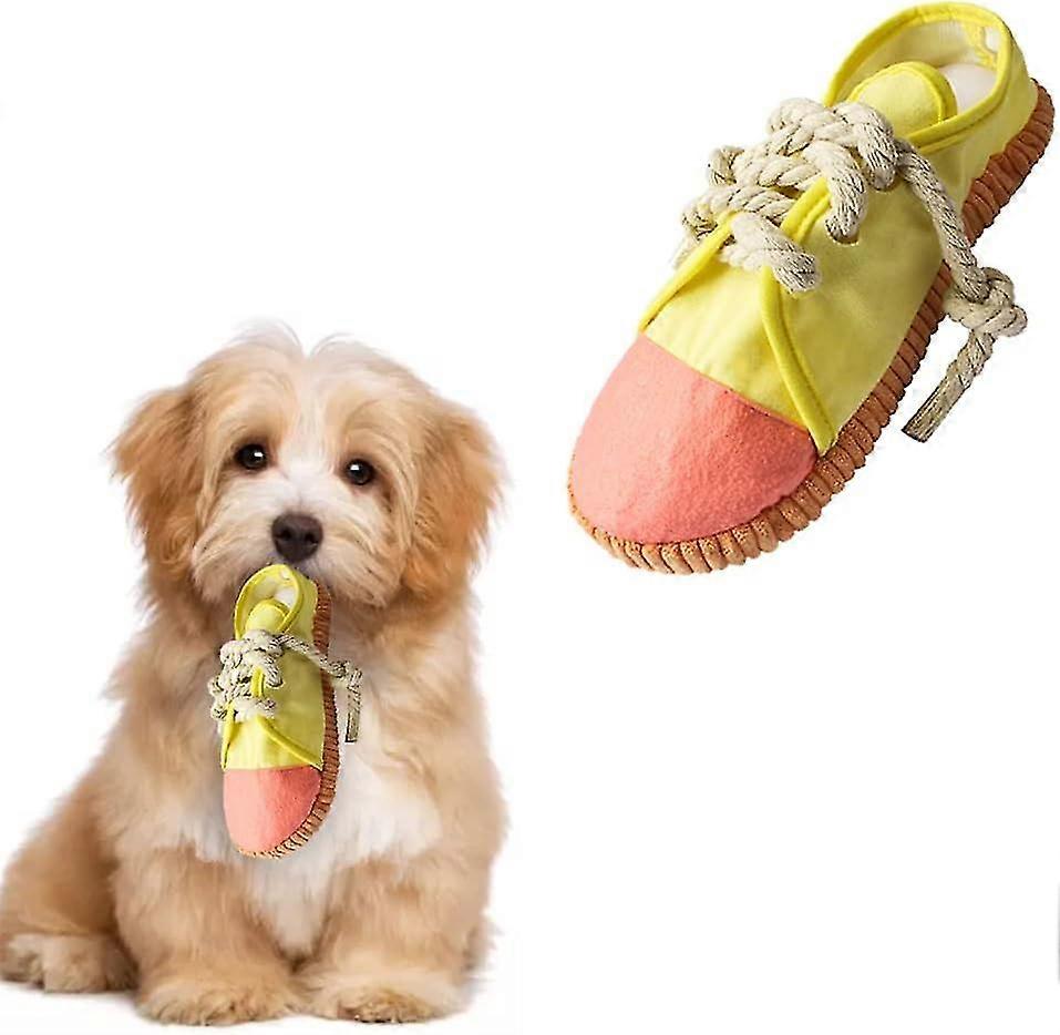 犬の噛むおもちゃ、耐久性のある犬の靴のおもちゃ、洗濯機で洗える(黄色)