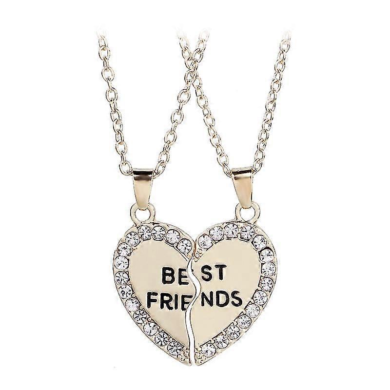 Heart Puzzle Necklace With Artificial Diamonds, For Couples And Friends
