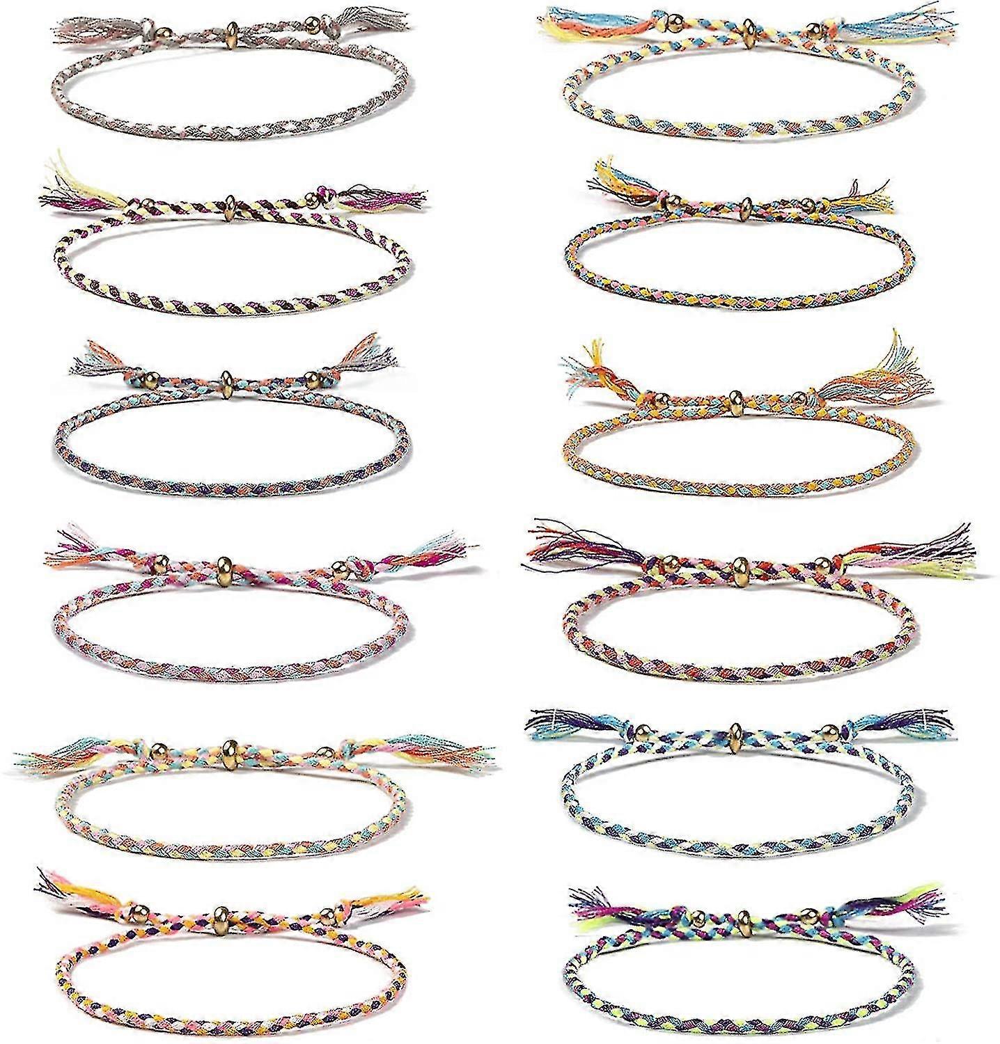 12 st Wrap Vänskap Flätat Armband, Färgglada Handgjorda String Wrap Armband, Adjustab
