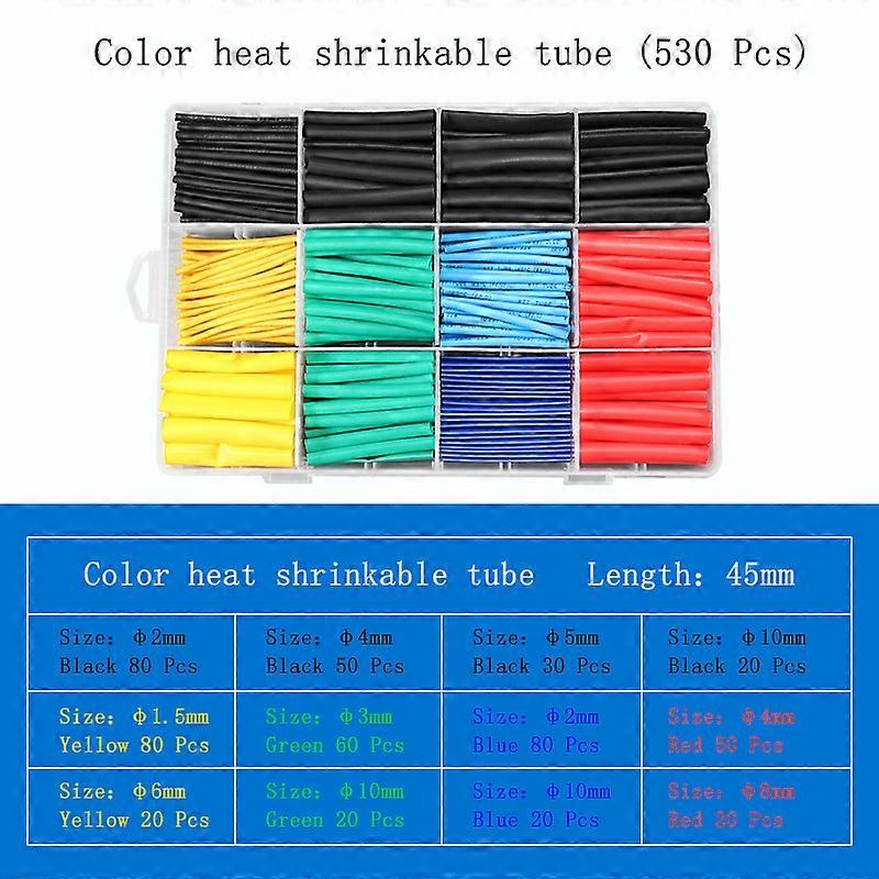 530/780pcs Assorted Polyolefin Heat Shrink Tube Set for Mobile Phone Data Line Repair and Wire Cable Sleeve Wrap - 2:1 Shrink Ratio with Insulation Sl