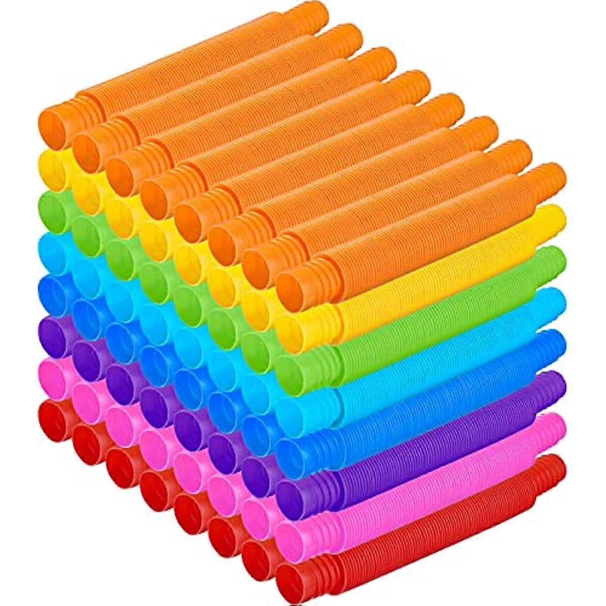 100 Pieces Tubes Sensory Toys Fidget Tube for Teens and Adults Multi-Color Mini Stretch Pull Tube Toy for Stress and Anxiety Relief Sensory Tools DIY