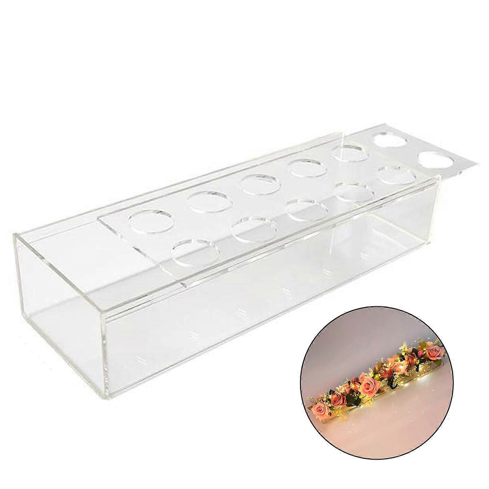 med ljus, rektangulär klar akrylblomvas, blommig mittpunkt för matbord 12/18/22 hål
