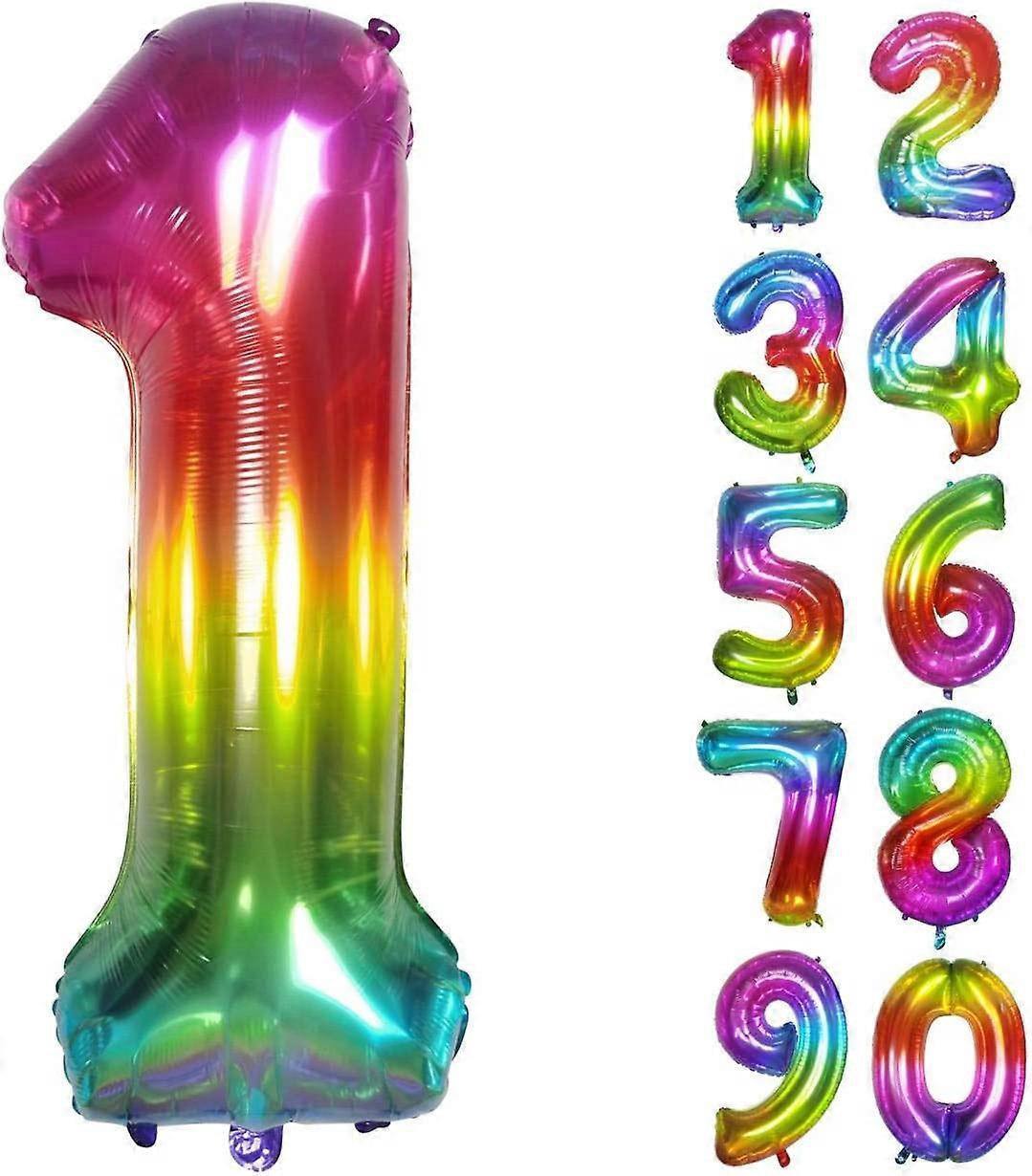 Ballon numéroté d'anniversaire de 101 cm, grand nombre, arc-en-ciel, numéro 1, pour décorations d'anniversaire (numéro 1)