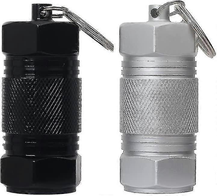 Large Capacity Aluminum Keychain Waterproof Pill Container Black+silver-2pcs