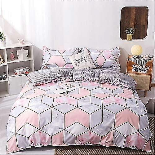 Lightweight Soft Duvet Cover Set With Zipper Closure -marble Grid Print Quilt Cover - Washed Comforter Cover With Pillow Shams For Women(not Including