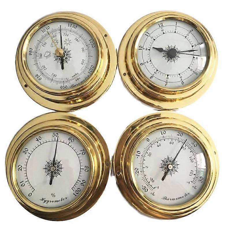 4 Inches 4 PCS/set Thermometer Hygrometer Barometer Watches Clock Copper Shell Zirconium Marine for Weather Station 62KD