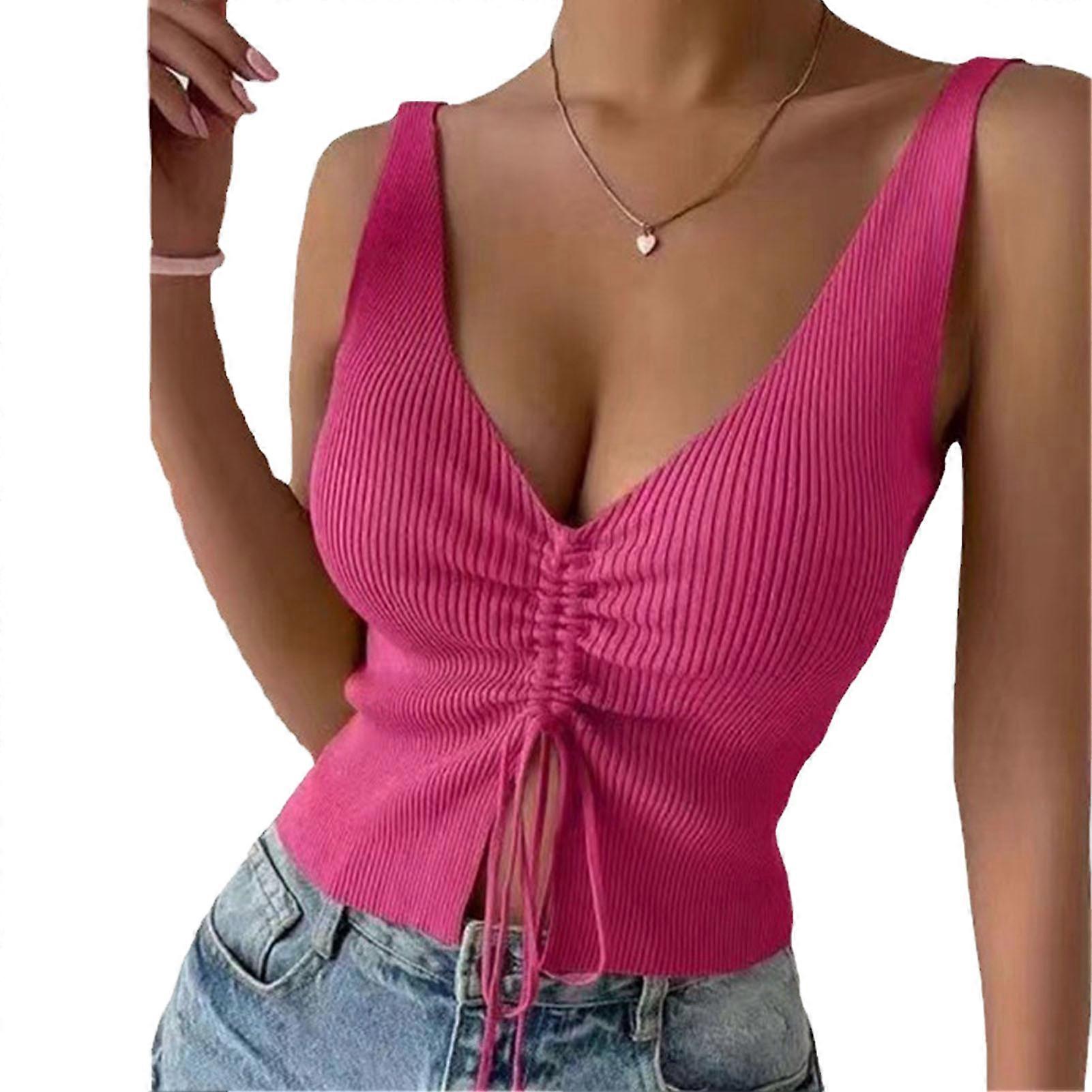 Women's Ruched Drawstring Front V Neck Crop Tee Top