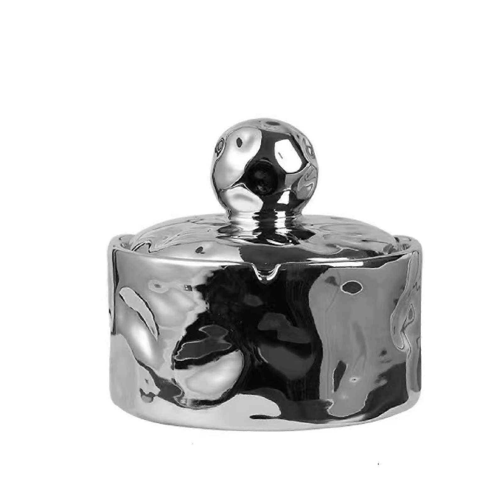 Ceramic Ash holder with Lid -  Modern Decorative Box with Lid(Silver)