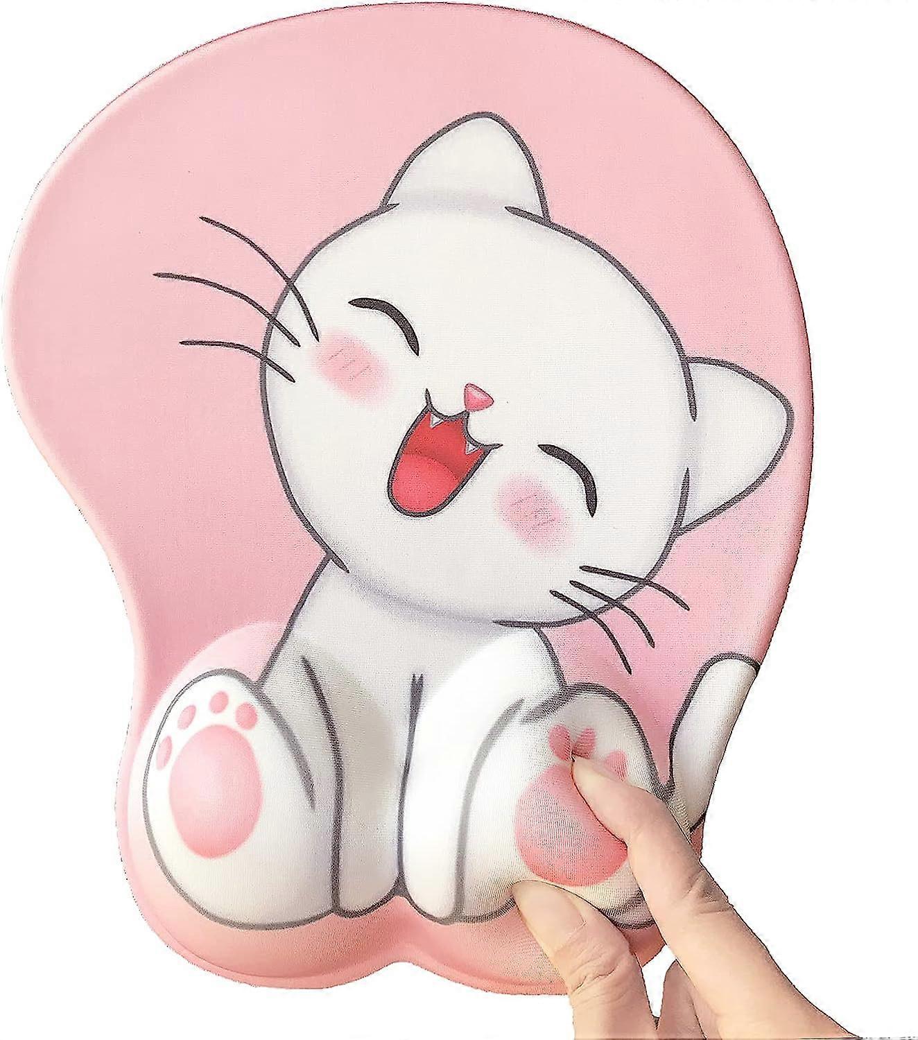 cute pink mouse pad with ergonomic wrist rest support, non-slip gel anime Kawaii 3D mouse pads, wrist pads, pain relief, and easy typing, gaming, note