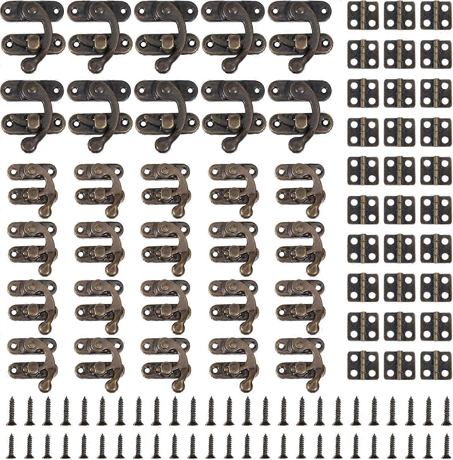 100 Sets Mini Box Hinges 30 Sets Antique Bronze Right Latch Hook Hasp Vintage Bronze Hinge with Matching Screws Kit for DIY Jewelry Box Gift Box Catch