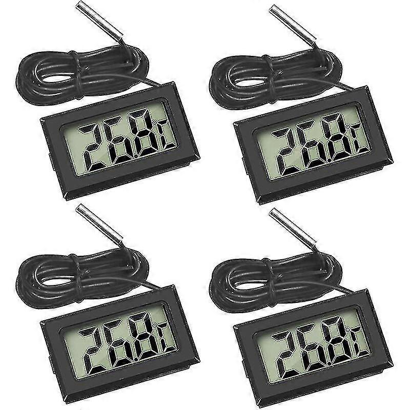 Mini Digital Lcd Thermometer Temperature With Temperature Probe Sensor Tester For Refrigerator Freezers Aquarium(4x Black)
