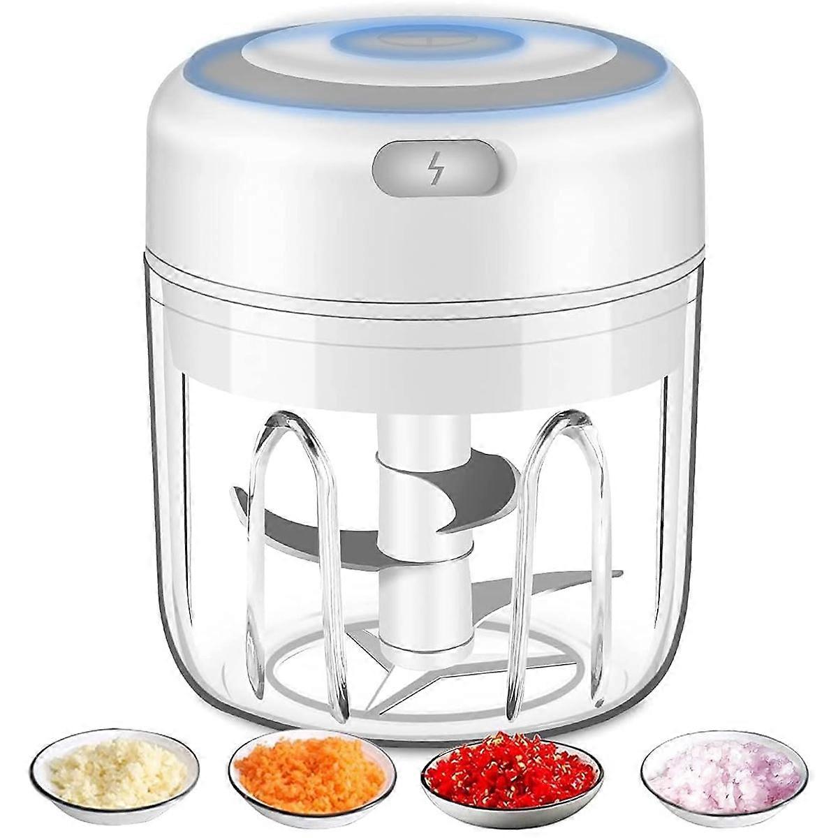 Elektrischer Zerkleinerer, Knoblauch, Zwiebelschneider, Obst, Fleisch, Multizerkleinerer mit USB-Aufladung, 250 ml, Wei
