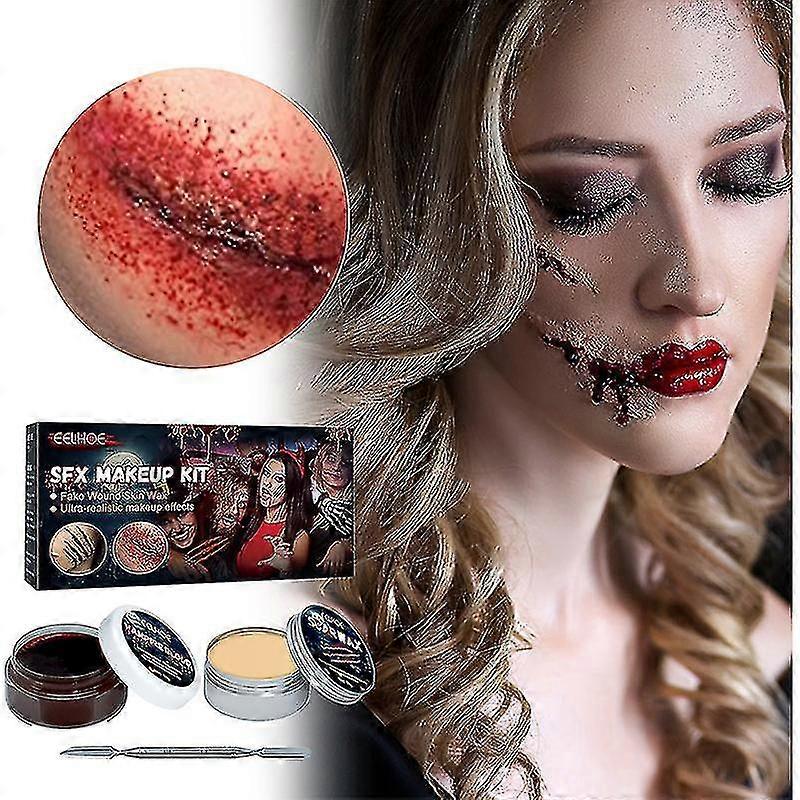 1set Special Effect Makeup Suit Wound Modeling Scar Wax Coagulated Fake Blood-hao