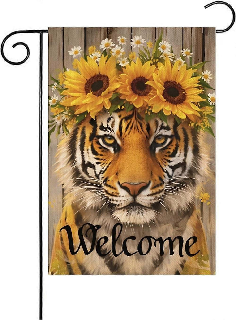 Bem-vindo Tiger Garden Flag Dupla Face 12 x 18 Polegadas Verão Girassol Margarida(5217)
