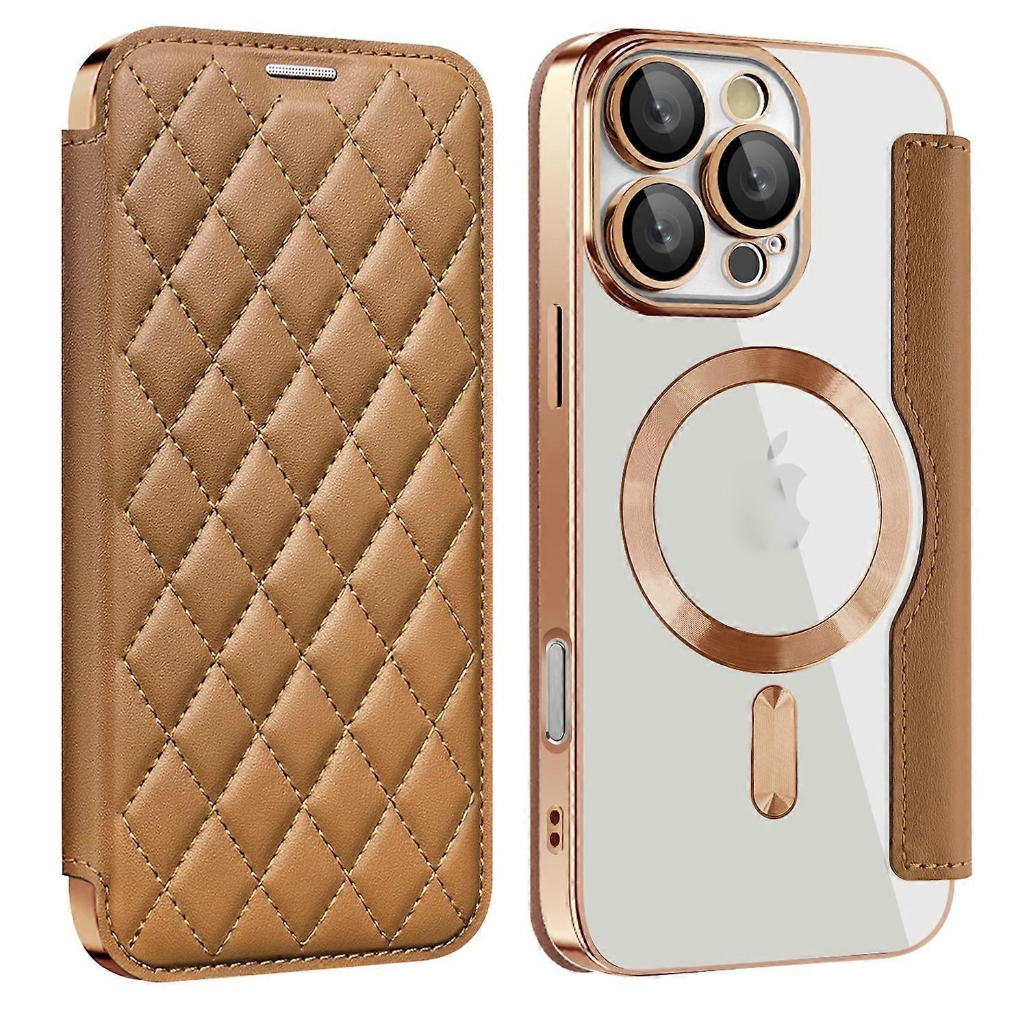 For Apple iPhone 16 Pro Max Full Magsafe Faux Leather Protective Case Brown