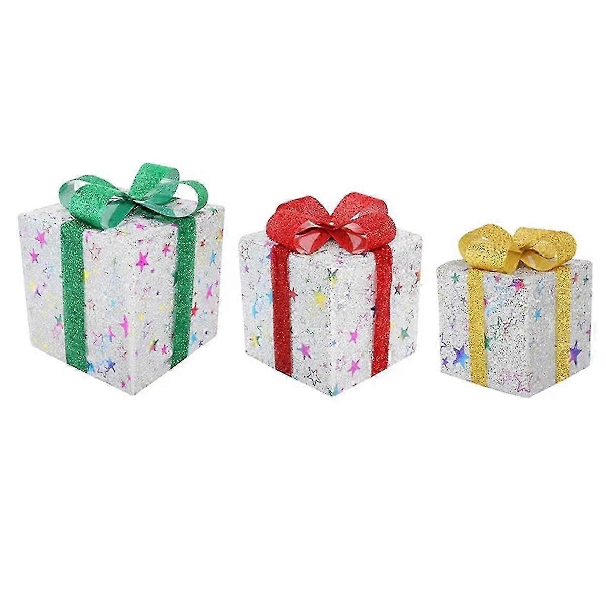 Remote-Controlled Christmas Lighted Gift Boxes, Set of 3, Luxury Smart Present Boxes suitable for Indoor/Out