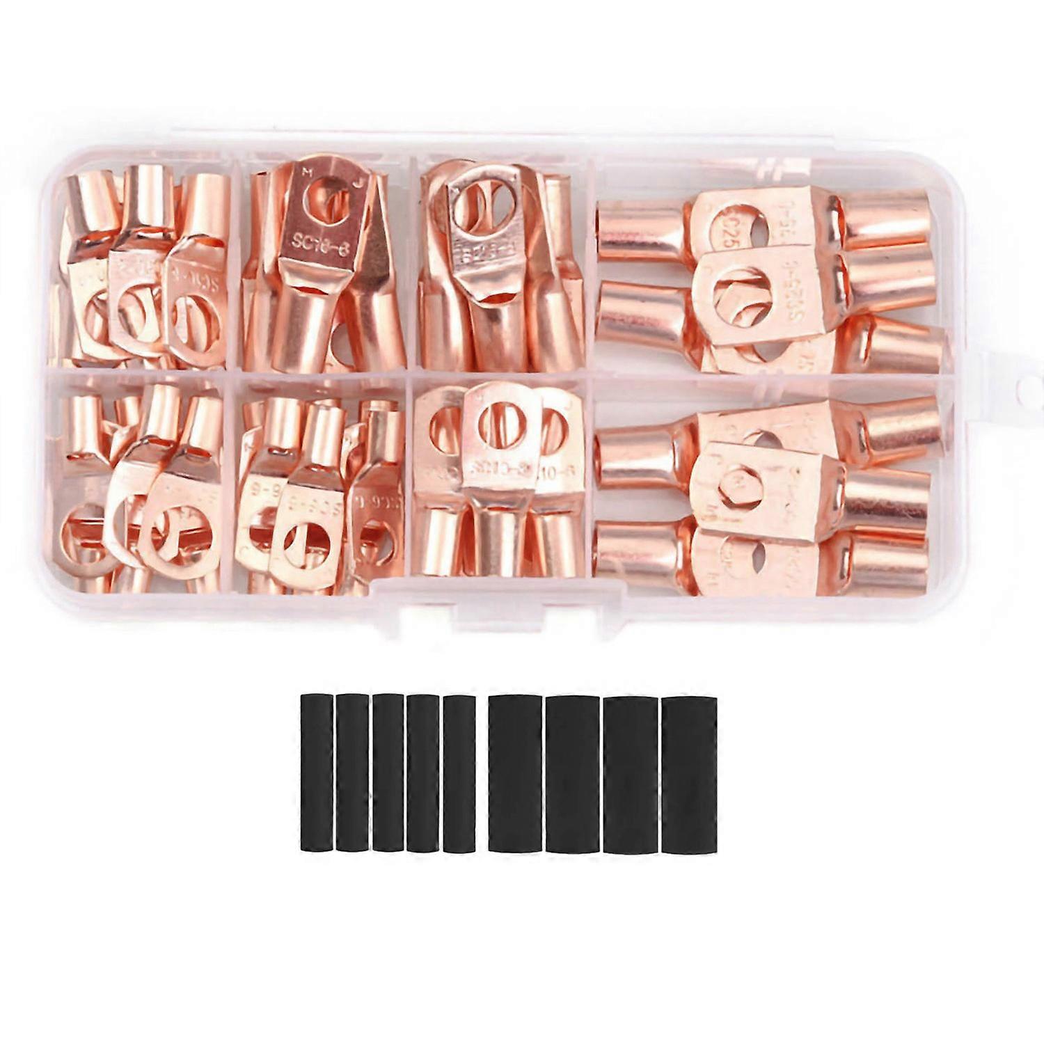 60Pcs Copper Wire Lugs Battery Cable Lugs Ring Terminals Connectors with 80Pcs Heat Shrink Tubing As