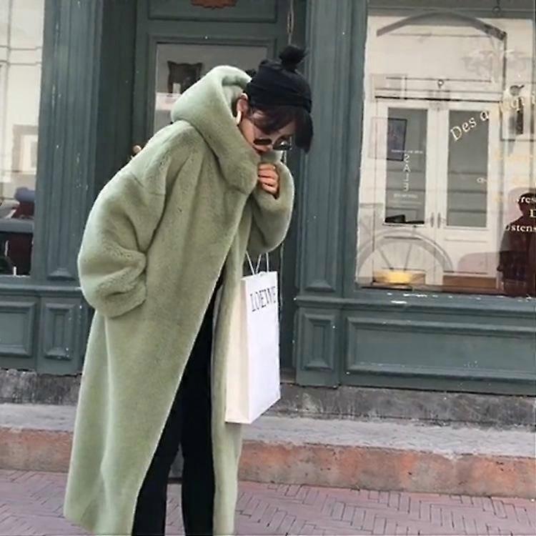 Women's Winter Mink Fur Plush Thick Plush Loose Hooded Jacket Thickened Fur Loose Coat XS-2XL