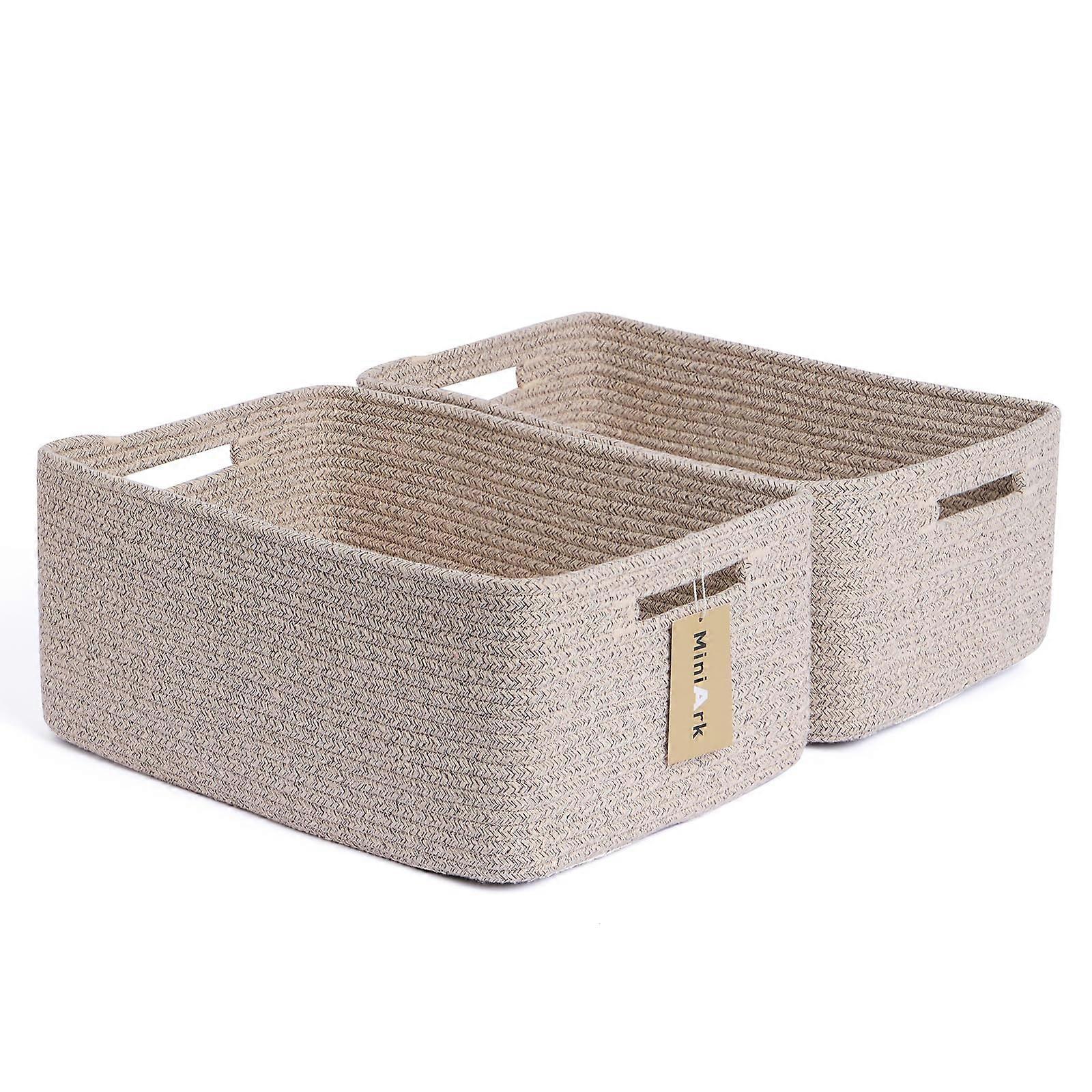 Large Woven Rope Storage Baskets 17 x 13 x 7.5 Inches, Set of 2, Durable Home Organizers for Stylish Storage Solutions