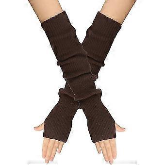 Women's Solid Knitted Arm Warmers Long Fingerless Gloves Winter Warm Arm Gloves for Walking Sleeping  Coffee