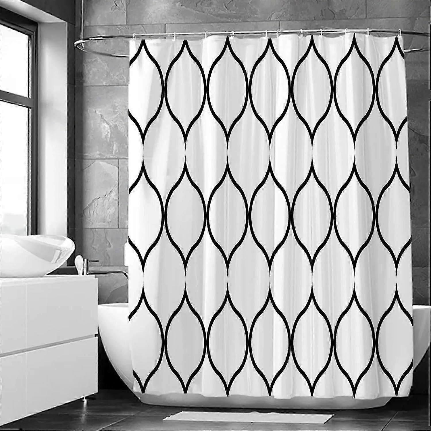 unique Black and White Geometric Pattern Shower Curtains Waterproof Fabric Bathroom
